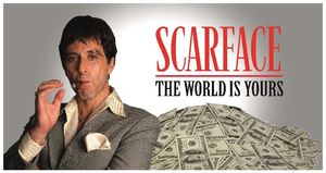 THE WORLD IS YOURS GRAY BACKGROUND GLASS POSTER SCARFACE 60x30 CM
